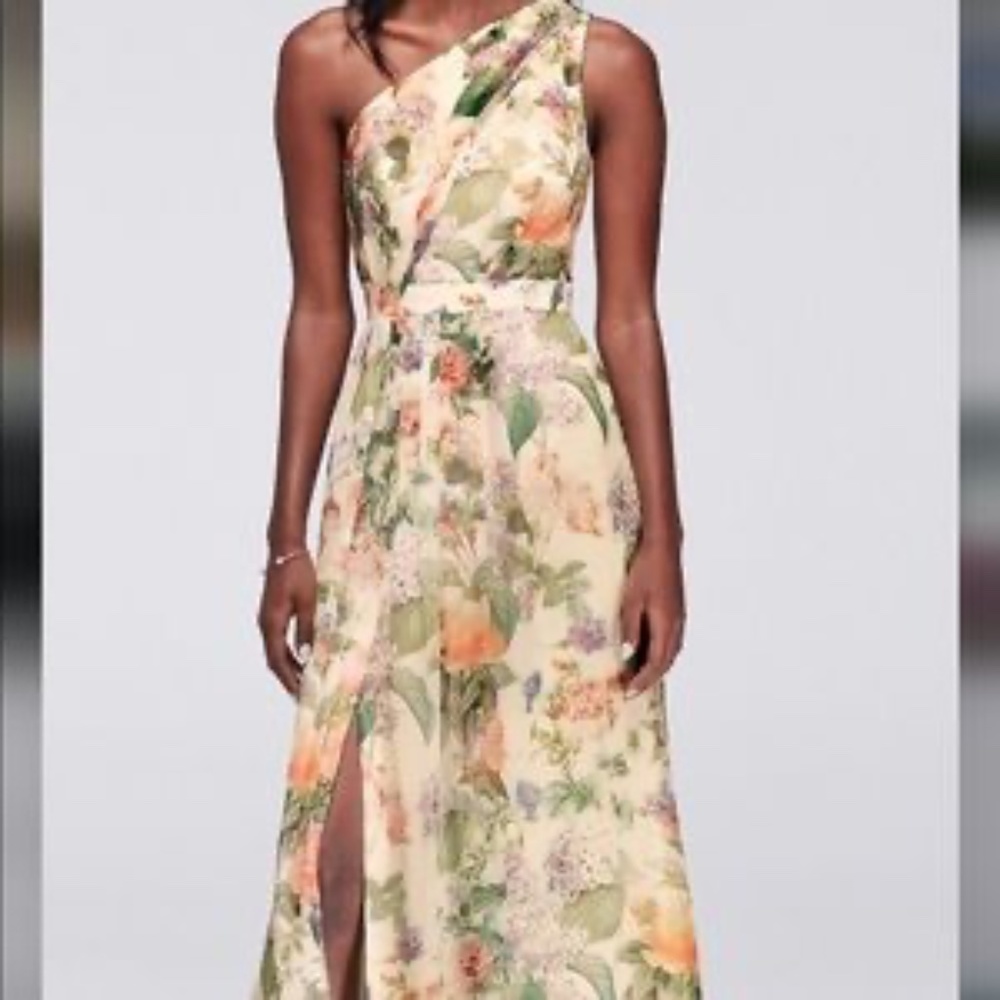 David's Bridal Size 4 Cream Floral Dress 1-Shoulder